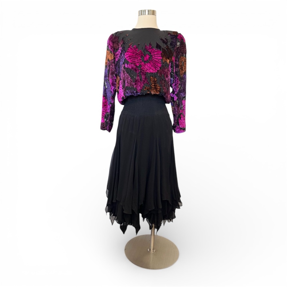 Vintage Diane Freis Limited Edition Silky Chiffon Velvet Burnout Ruffle Dress 🔥 - Picture 10 of 11
